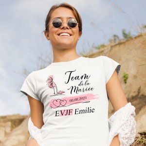 T-shirt EVJF avec prénom et date, team bride, Team de la mariée, t-shirt personnalisé, enterrement de vie de jeune fille, mariage. image 2