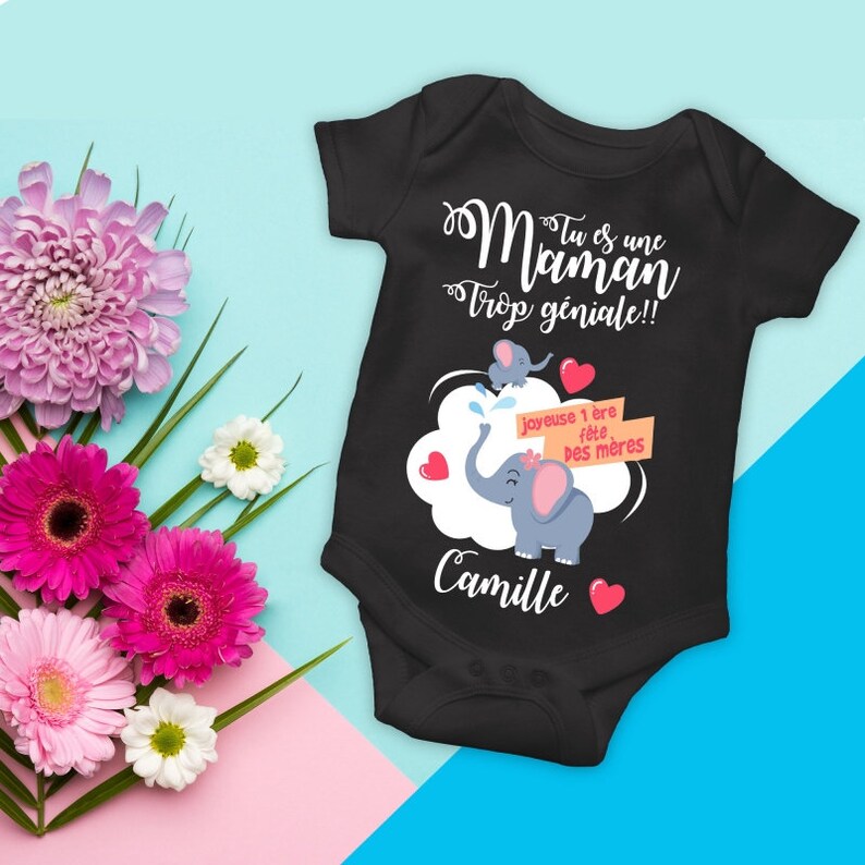Special Mother's Day bodysuit, baby gift, Mother's Day gift, customizable boy bodysuit Black