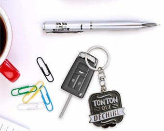 Coffret Stylo avec porte clés personnalisé Tonton qui déchire - Cadeau tonton noël - Idée cadeau anniversaire, baptême, pour lui
