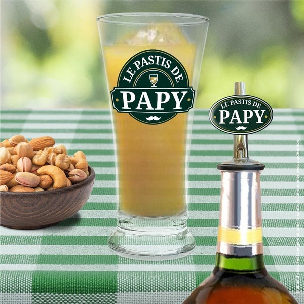 Coffret Verre à Pastis Personnalisé : Le Pastis de Papy – cadeau personnalisé pour papi, idée-cadeau noël, fête des grands-pères.