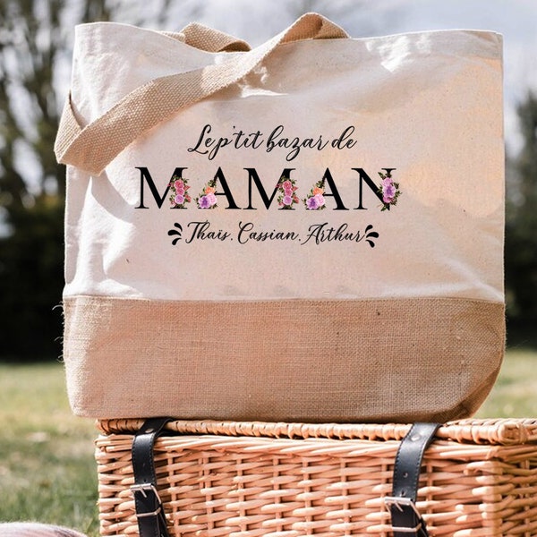 Sac cabas personnalisé le p'tit bazar de Maman cadeaux maman, fête des mamans, fête des mères