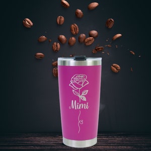 Birth Month Flower 20oz Tumbler, Personalized Name  Laser Engraved, Stainless Steel Travel Mug, Insulated tumbler, birthflower gifts