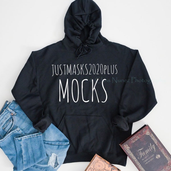 Mock Up Jerzees - NuBlend Hooded Sweatshirt - 996MR Flat Lay Mock Jerzees Mockup, Black Hoodie Mockup Flat Lay Photography