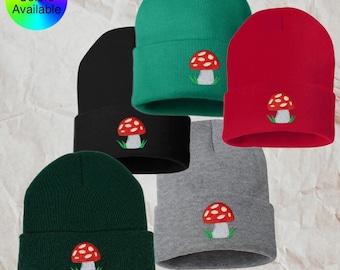 Bonnet d&#39;hiver en tricot champignon brodé, unisexe, taille adulte, brodé aux Etats-Unis