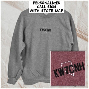 Personalized Embroidered Call Sign Sweatshirt, Ham Radio Custom Baseball Cap With Your State Location Outline Design, Amateur Radio Hobbyist