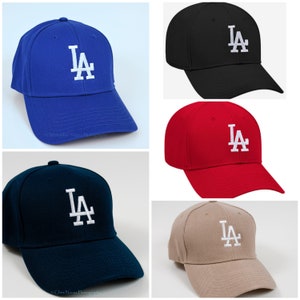 LA Initials,Embroidered Baseball Hat Cap, Unisex, Adult size, tan, khaki, navy, royal blue Baseball Hat Cap,mid profile, low profile