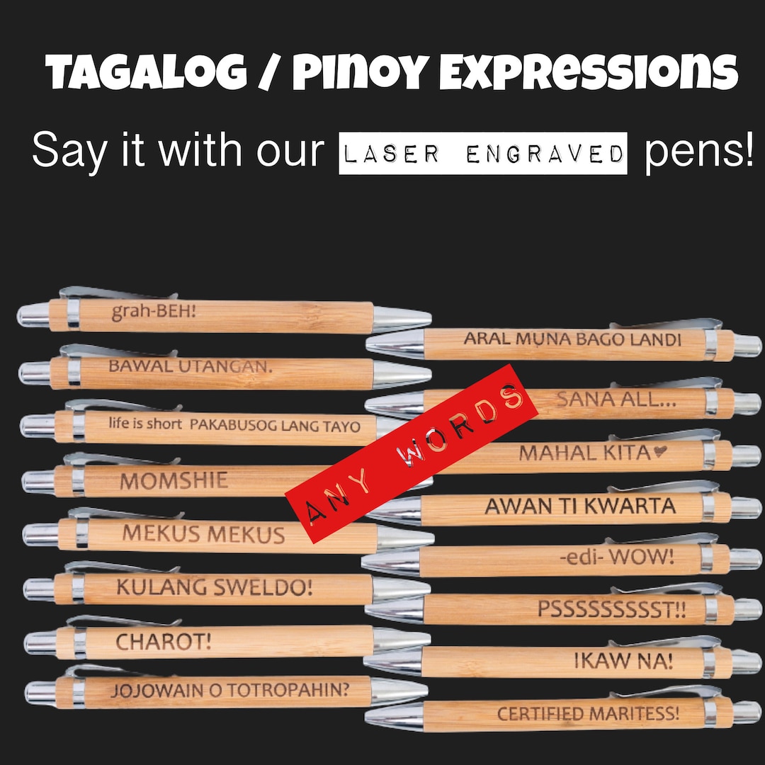 Pinoy Tagalog Filipino Bamboo Pens,personalized Laser Engraved, Adult