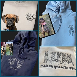 Personalized Embroidered Pet or Group of Pets, Outline Portrait From Photo, Minimalistic Outline Drawing, Crewneck SWEATSHIRT, gift