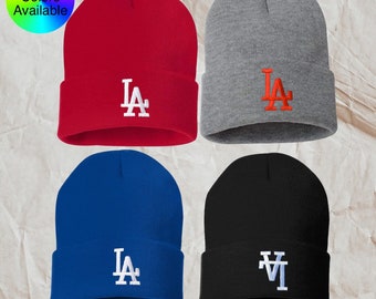 LA Initials, Embroidered on Knit Beanie, Unisex, Adult size, various colors of beanie, gift