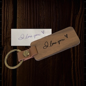 Laser Engraved Handwriting Key Ring, Custom signature, Handwriting Keepsake, Personalized Gift for any occassion  walnut wood key ring