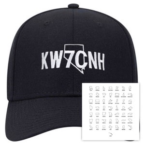 Embroidered Ham Radio Call Sign Hat: Custom State Outline Design