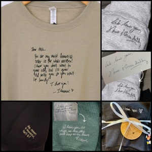 Sudadera con escritura a mano bordada PERSONALIZADA, personalice una ESCRITURA A MANO, caligrafía bordada personalizada, regalo de recuerdo, regalo de boda