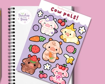 Cow sticker sheet / fruit cows/ strawberry cow /  highland cow / kawaii cow sticker sheet / journal and scrapbook stickers