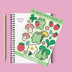 Erdbeerfrosch Sticker Blatt | Kawaii Aufkleber | Kidcore Kalender | Journaling Vinyl Aufkleber | Froschteich-Figur | Blumen Pastell