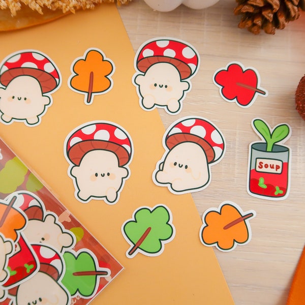 Cute mushroom sticker pack/kawaii Mushroom stickers/Cottagecore sticker/Cute cottage themed stickers/Autumn sticker bundle/Fall stickers