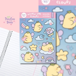 Anatra sognante nuvola fata adesivo foglio/personaggio simpatico pulcino/Kawaii arte/Coreano Cottagecore bottiglia d'acqua decalcomania/impermeabile Scrapbook Planner
