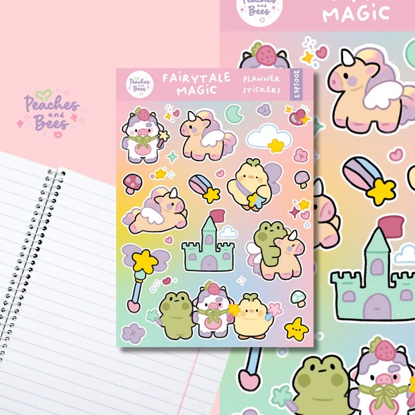 Fairytale Magic Sticker Sheet /Cute Duck Frog Cow Character/Kawaii Asian Art/Korean-Inspired/Water Bottle Sticker/Scrapbook Planner