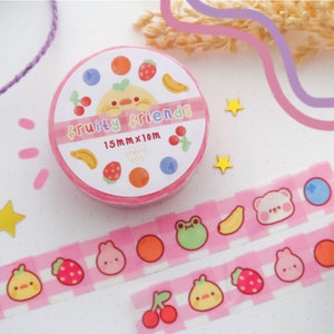 Fruity Friends-Gingham Fruit washi tape/Cherry,orange,banana,berry,strawberry washi/journalling paper tape for bullet journals and crafts