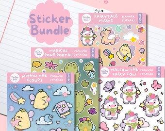 Kawaii Sticker Sheet Bundle/Cute Duck Character/Kawaii Cute Frog Sticker/Korean-Inspired/Water Bottle Sticker/Vinyl Cow Stickers