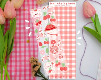 Cherry bear heart holo sticker sheet/planner stickers set, deco stickers for bullet journal and planner, glitter holo aesthetic