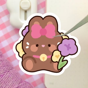 Blumen Hase Holo Sticker/süße Blumen Hase Sticker/Kawaii Hase Sticker/Baby Hase Sticker/digitale Kunst/Illustration/Erdbeer Brötchen