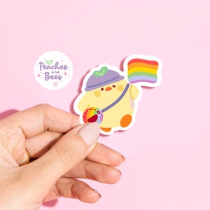 Arcobaleno LGBTQ + adesivo di beneficenza/adesivo arcobaleno carino/adesivo anatra Kawaii/LGBTQ + bandiera/arte digitale/illustrazione/bandiera personalizzata