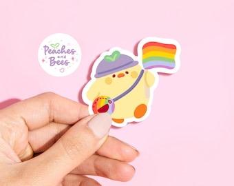 Rainbow LGBTQ+ charity sticker/cute rainbow sticker/Kawaii duck sticker/LGBTQ+ flag/digital art/illustration/custom flag