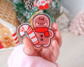 Porte-clés pain d'épice mignon/breloque clé de canne en bonbon/cadeau de Noël mignon/bonhomme en pain d'épice/porte-clés pailleté/breloques kawaii