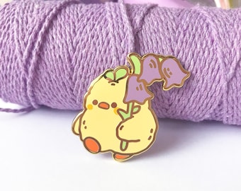 Floral Duck Enamel pin/duck pin/gold enamel pin/ Kawaii cute chick pin/ Cottagecore decor and accessories/ floral pin