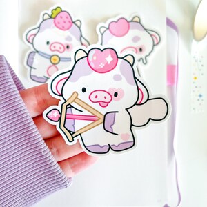 Adesivo Mucca Cupido / Fustellato / Adesivo Mucca Kawaii / Adesivo Mucca Carino / Diario Kawaii / Adesivi Planner / Estetica Kawaii / Regalo Mucca