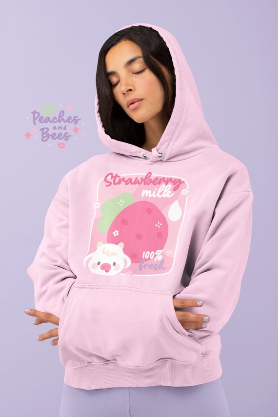 LOAF Strawberry Cow Milk Hoodie Cow Hoody cute Cow Clothing kawaii Clothing cute Sweater cute Clothing cow Themed Present kawaii Jumper Etsy