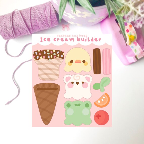 アイスクリームビルダーステッカーシート/かわいいアイスクリーム 