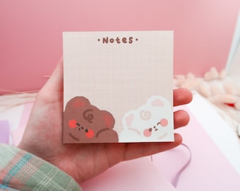 Bear notes memo pad- 10x10cm  Penpal square 50 sheets cute notes/journaling planner, digital illustration cute Kawaii notes