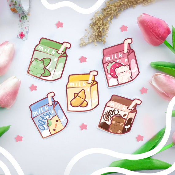 Pegatinas de cartón de leche Kawaii/Fresa Avena Plátano Chocolate  Matcha/Paquete troquelado japonés/Linda botella de agua Calcomanías para  portátiles/Estética japonesa -  México