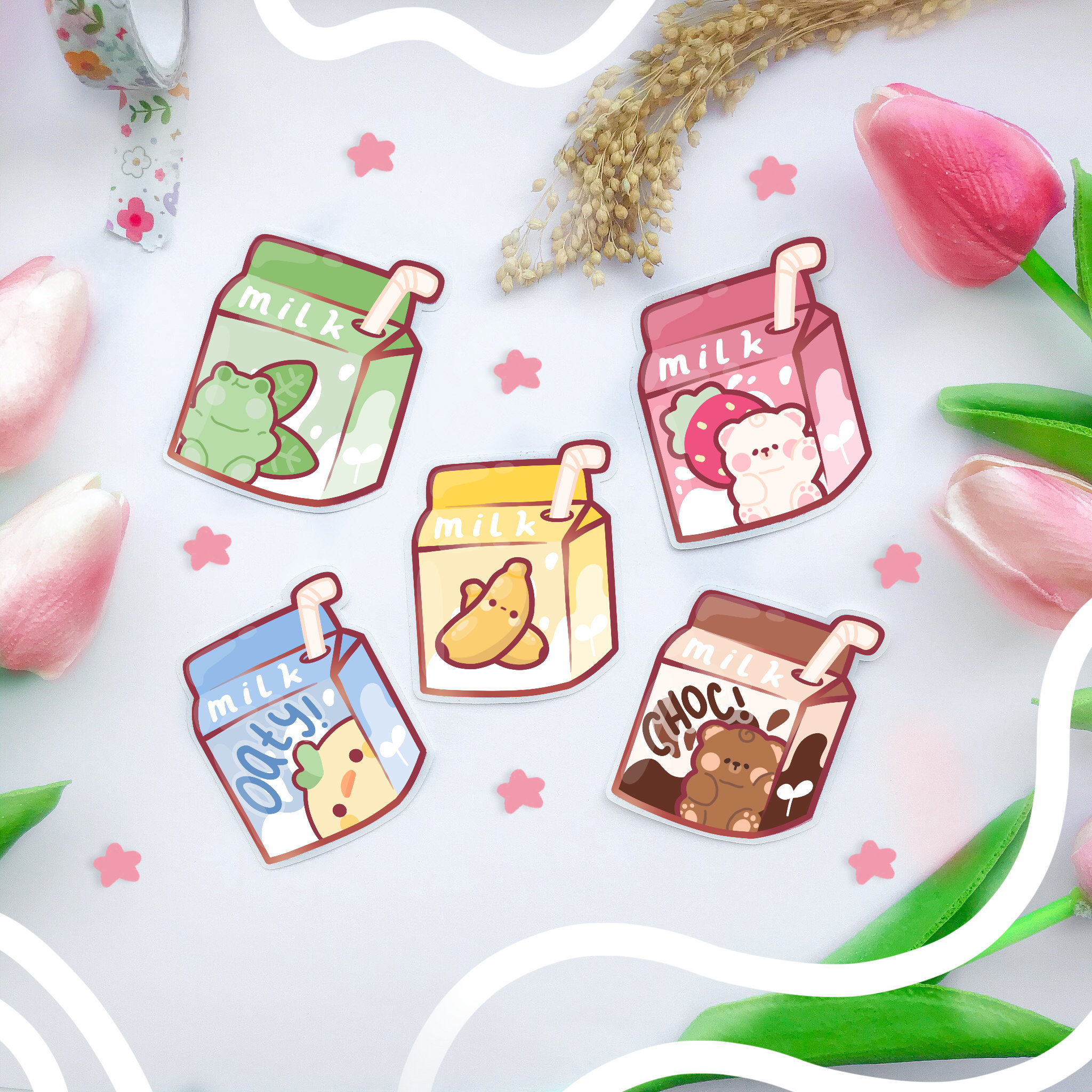 Page De Garde Kawaii Kawaii Milk Carton Stickers/strawberry Oat Banana Chocolate - Etsy UK