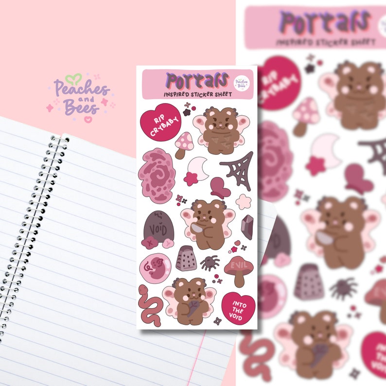 Portals Fairy Sticker Sheet/Melanie inspired Cute bear Character/Kawaii Asian Art/Korean-Inspired/Water Bottle Sticker/Scrapbook Planner image 1