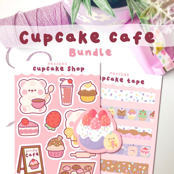 Cupcake cafe sticker set/sticker sheet bundle/cute pen pal stickers/ Kawaii style journal and planner stickers, aesthetic illustration