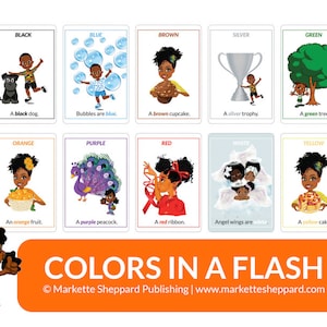 Les couleurs en un éclair ! Cartes flash imprimables afro-américaines | Apprentissage préscolaire | Fiches d'activités | Traçage | Écriture manuscrite