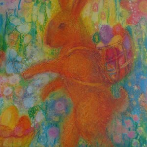 Postkarte Jahreszeitenkarte Kunstkarte Ostern Hase Hasenglück