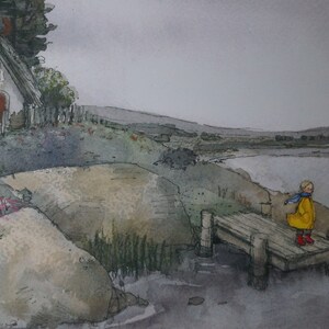 Postkarte Jahreszeitenkarte Kunstkarte Mädchen am See