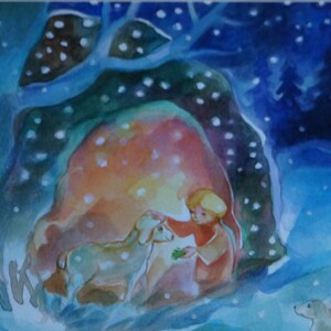 Postkarte Jahreszeitenkarte Kunstkarte Weihnachten Schäfchen