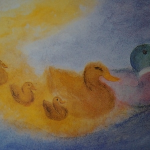 Postkarte Jahreszeitenkarte Kunstkarte Entenfamilie