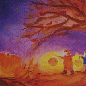Postkarte Jahreszeitenkarte Kunstkarte Forest of Lanterns