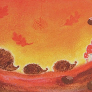 Postkarte Jahreszeitenkarte Kunstkarte Igel little hedgehogs