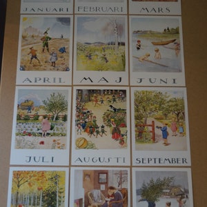Set Postkarten Jahreszeitenkarten 12 Monate 12  Motive Elsa Beskow Nostalgie