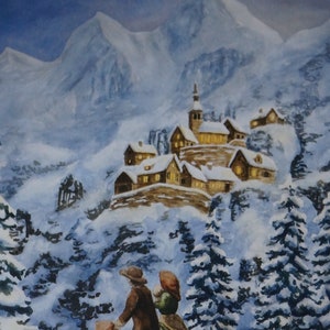 Postkarte Jahreszeitenkarte Kunstkarte Weihnachtskarte  Weihnacht in den Bergen