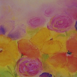 Postkarte Jahreszeitenkarte Kunstkarte bunte Blumen