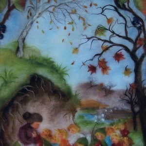 Postkarte Jahreszeitenkarte Kunstkarte Wurzelkinder im Herbst