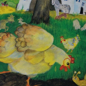 Postkarte Jahreszeitenkarte Kunstkarte Eva-Maris Ott-Heidmann Das Huhn