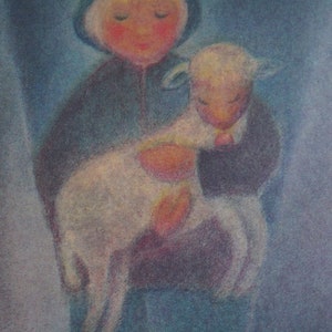 Postkarte Jahreszeitenkarte Kunstkarte Kinderkarte Hirtenbüblein Hirtenbub mit Lamm